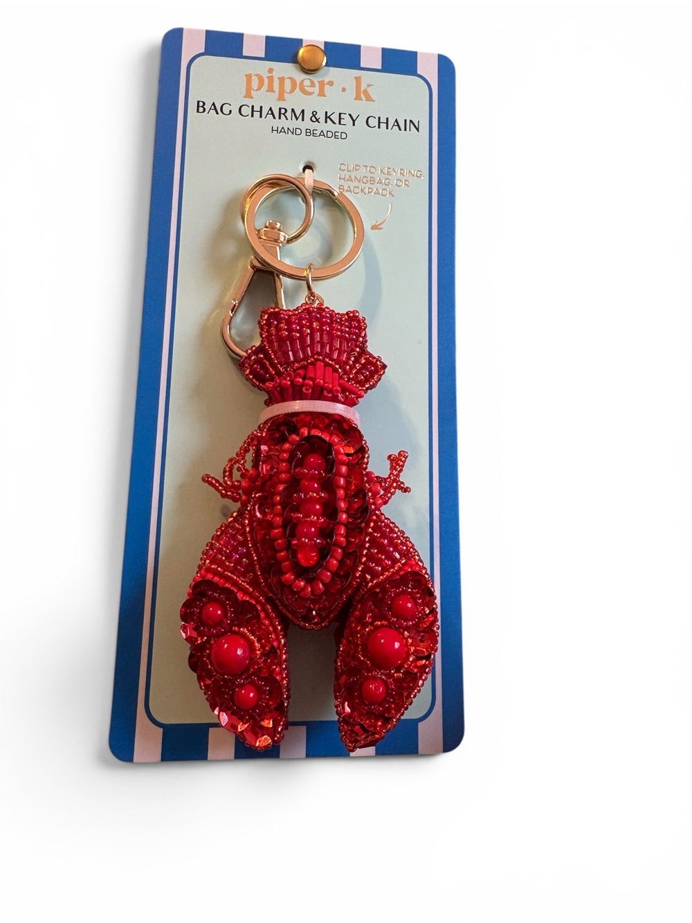 Piper K red lobster bag charm / keychain adorned with hand-beaded details NWT
